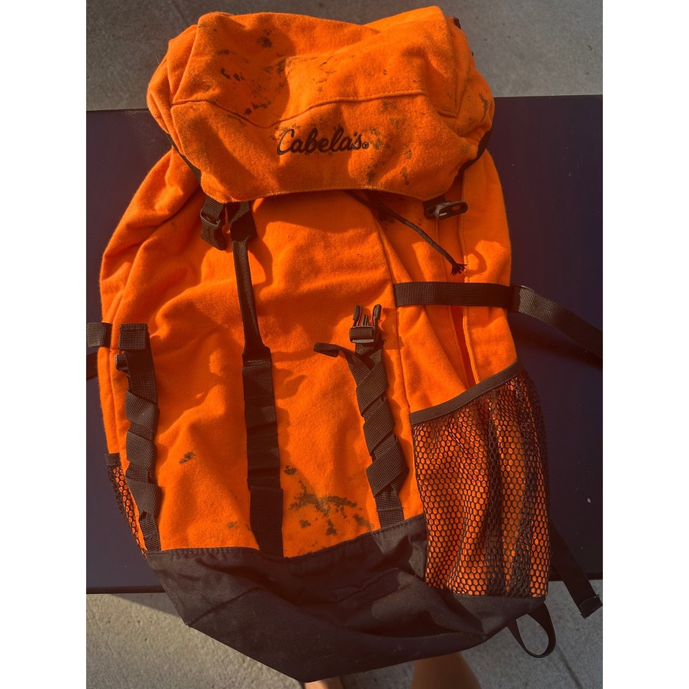 Cabelas Blaze Orange Fleece Hunting Backpack Daypack High Visibility Stained